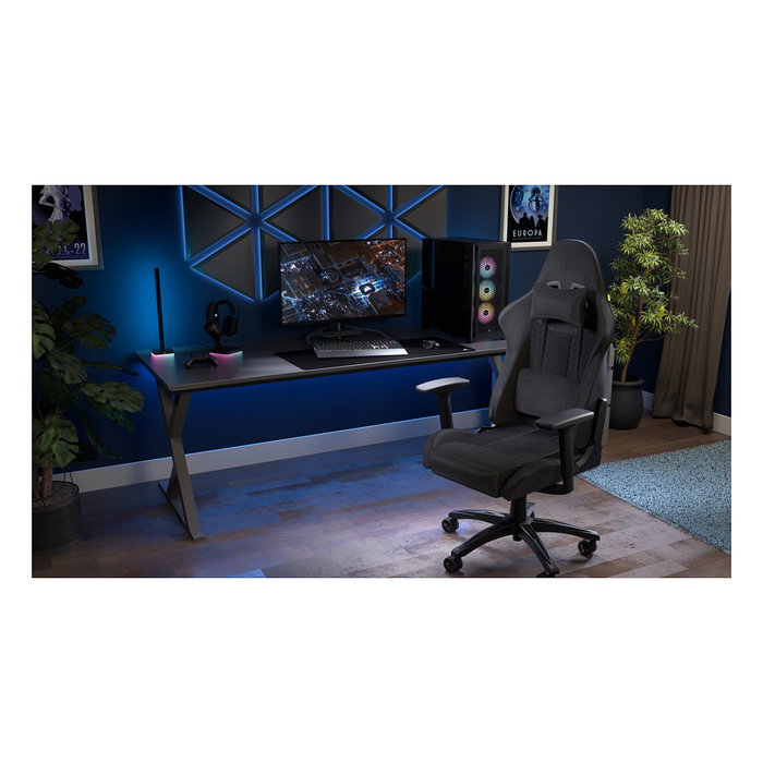 Corsair TC100 RELAXED Silla Gaming Ergonómica con Asiento y Respaldo Acolchados en Tela, Color Gris y Negro, Reposabrazos 2D Ajustables, Soporta 120 kg