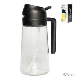 Ovenza Aceitera de Cristal 2 en 1 Antigoteo y Spray, 430 ml con Tapa Negra Libre de BPA