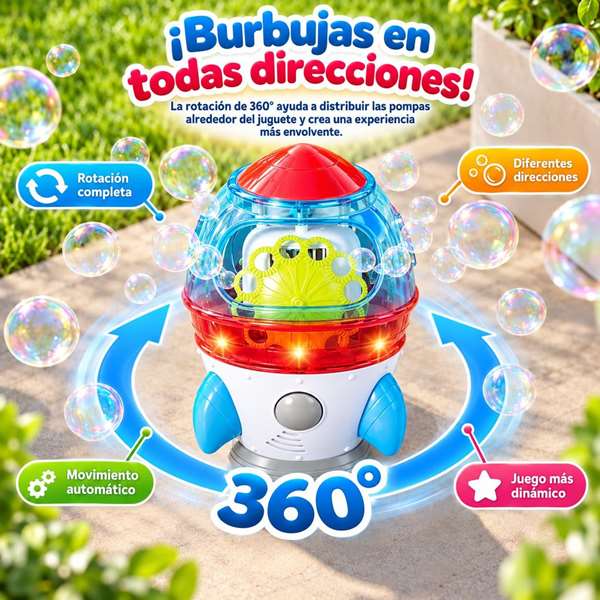 JugaToys Máquina lanza pompas Cohete con Giro 360º, luces y sonidos