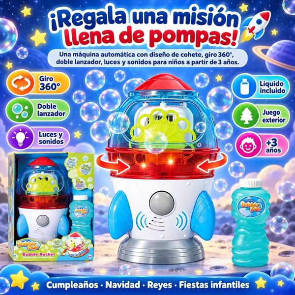 JugaToys Máquina lanza pompas Cohete con Giro 360º, luces y sonidos