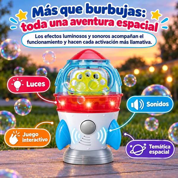 JugaToys Máquina lanza pompas Cohete con Giro 360º, luces y sonidos