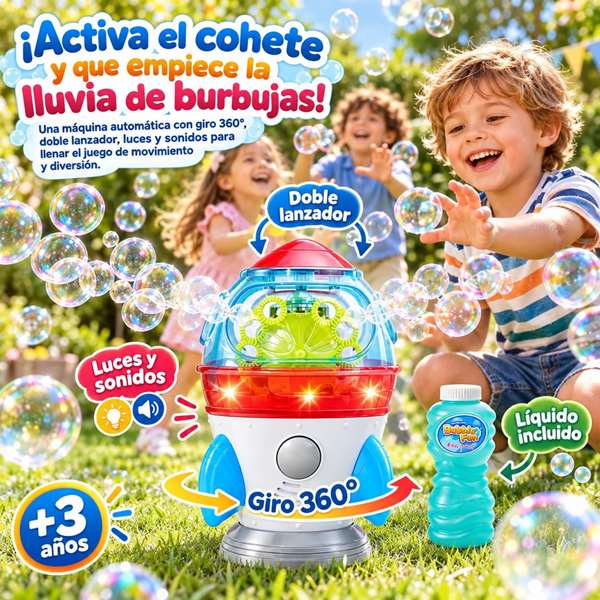 JugaToys Máquina lanza pompas Cohete con Giro 360º, luces y sonidos