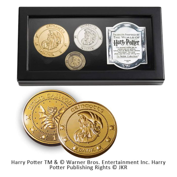 The Noble Collection Réplica Monedas Gringotts Harry Potter Chapadas en Oro, Plata y Cobre con Certificado
