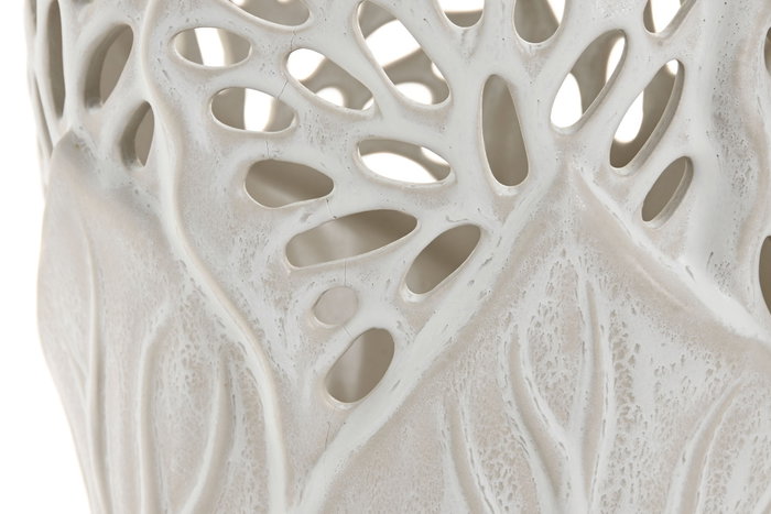DKD Home Decor Jarrón de Cerámica Blanco con Detalle de Hoja