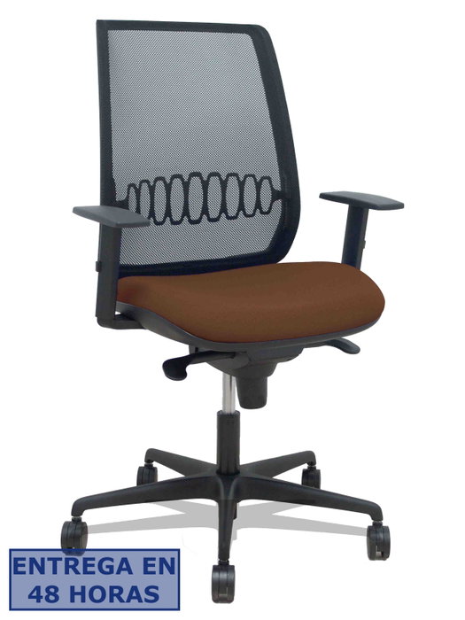 Piqueras y Crespo Silla Alares con Mecanismo Sincro, Malla Negra y Asiento Marrón Oscuro Piqueras y Crespo Silla Alares con Mecanismo Sincro, Malla Negra y Asiento Marrón Oscuro