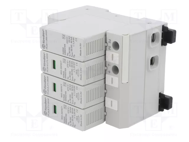 FINDER Limitador de sobretensiones Tipo 2 3+NPE 275V AC 20kA FINDER Limitador de sobretensiones Tipo 2 3+NPE 275V AC 20kA