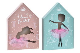 DKD Home Decor Decoración Luminosa Infantil Azul Rosa 3.5 x 25 x 17 cm (4 Unidades) LED MDF Poliéster Hecho a Mano Ballet