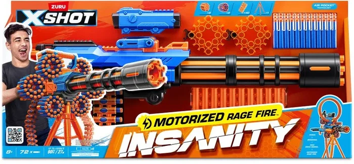 Zuru X-SHOT Rage Fire Lanzador Motorizado, 40 Dardos, Trípode Incluido, Alcance 27 m