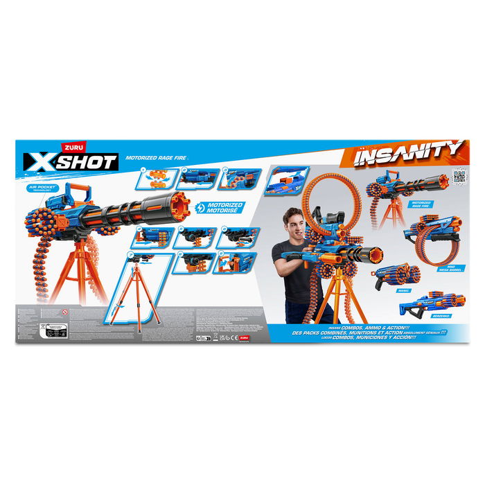 ZURU XSHOT Insanity Rage Fire Pistola de Juguete, 72 Dardos, Alcance 27m, 40 Disparos, Edad 8+