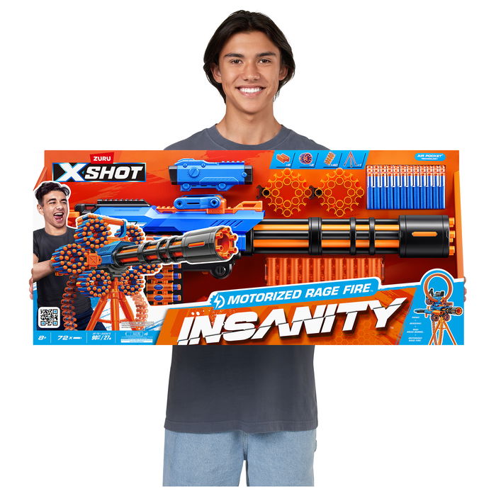 ZURU XSHOT Insanity Rage Fire Pistola de Juguete, 72 Dardos, Alcance 27m, 40 Disparos, Edad 8+