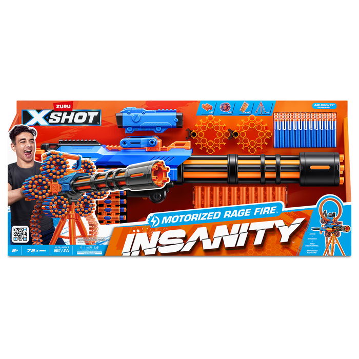 ZURU XSHOT Insanity Rage Fire Pistola de Juguete, 72 Dardos, Alcance 27m, 40 Disparos, Edad 8+