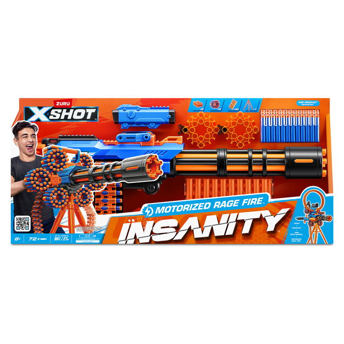 ZURU XSHOT Insanity Rage Fire Pistola de Juguete, 72 Dardos, Alcance 27m, 40 Disparos, Edad 8+