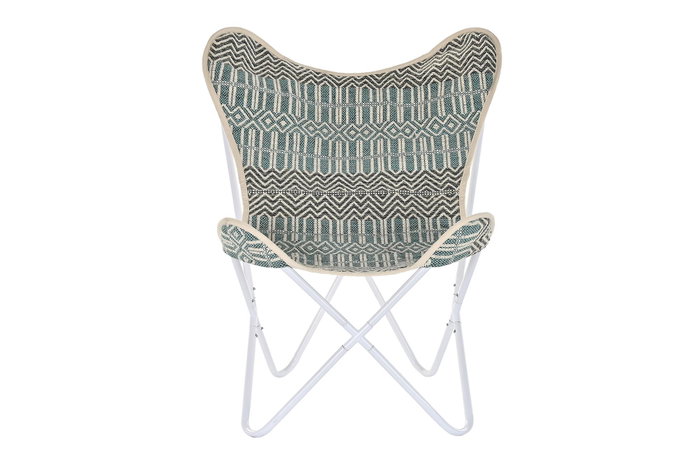 DKD Home Decor Onari Sillon Estilo Boho en Algodon y Hierro, Azul y Blanco, 74x65x90 cm