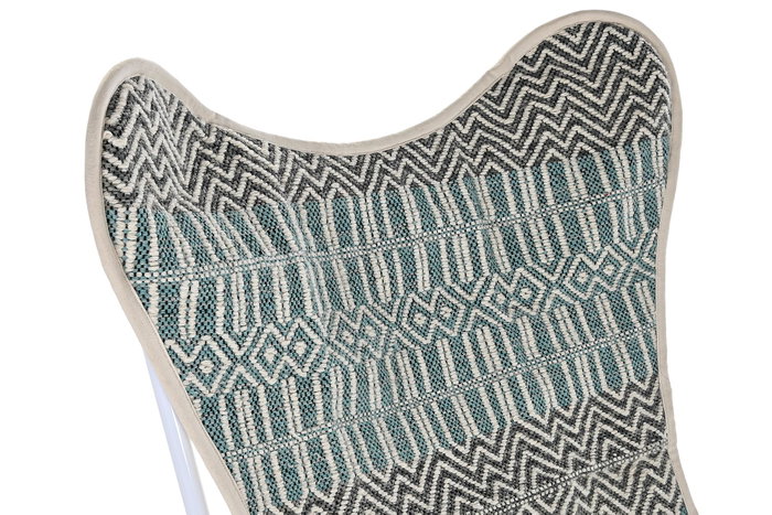DKD Home Decor Onari Sillon Estilo Boho en Algodon y Hierro, Azul y Blanco, 74x65x90 cm