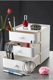 Hermia Organizador de Maquillaje Blanco 21 x 21 x 16 cm Plástico para Tocador