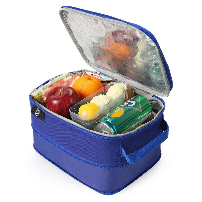 Atlético de Madrid Bolsa Porta Alimentos Térmica con Tupper - Tamaño 20.7x10.8x26.7cm, Poliéster 600D