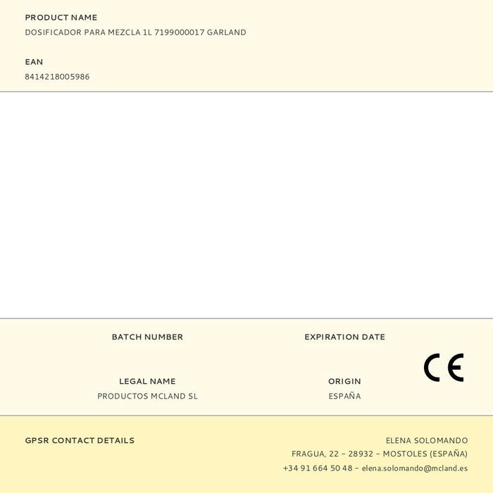 Garland 7199000017 Dosificador para Mezcla 1L Blanco Garland 7199000017 Dosificador para Mezcla 1L Blanco