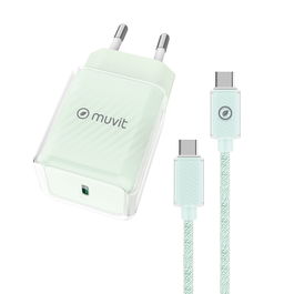 Cargador de Pared + Cable USB-C Muvit for Change Glass GaN Verde