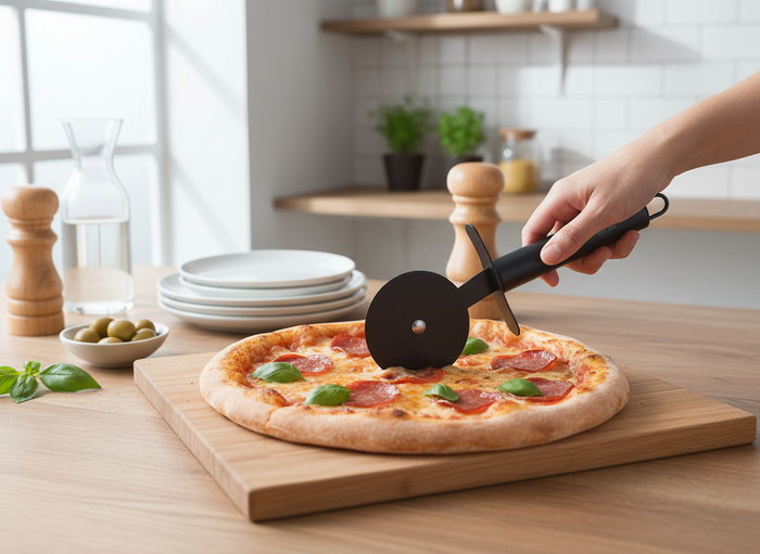 Quttin Cortapizza Mango Acero 20 cm Black - 24,5 x 8,9 x 2 cm (24 Unidades)