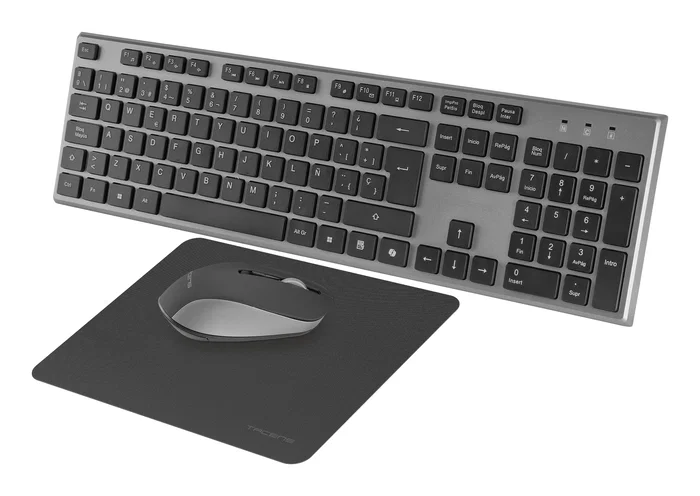 Tacens Combo Zenith Inalámbrico con Teclado Español, Ratón y Alfombrilla Gris
