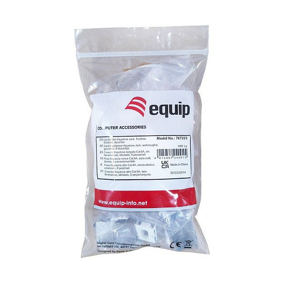 EQUIP Equip 767223 Jack Keystone plano Cat6A blindado (geschirmt) LSA hembra RJ-45 para 10GBase-T, color plata, pack de 8 unidades