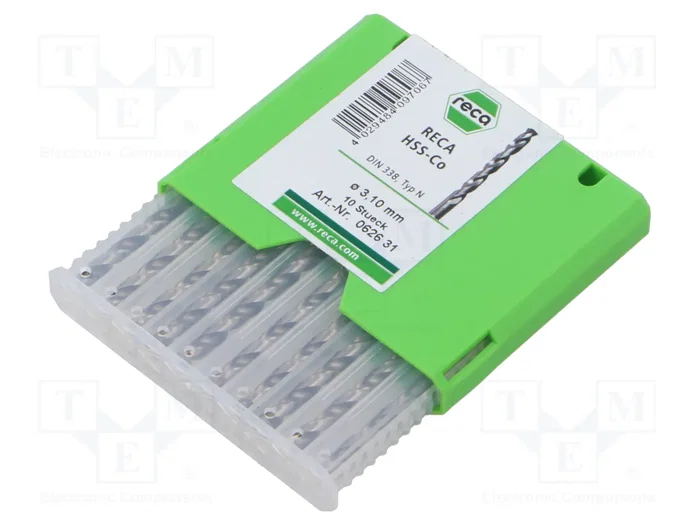 RECA Broca para metal de 3,1 mm x 65 mm HSS-Co RECA Broca para metal de 3,1 mm x 65 mm HSS-Co