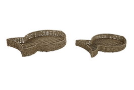 DKD Home Decor Set de 2 Bandejas de Seagrass y Metal con Diseño de Pez, Natural