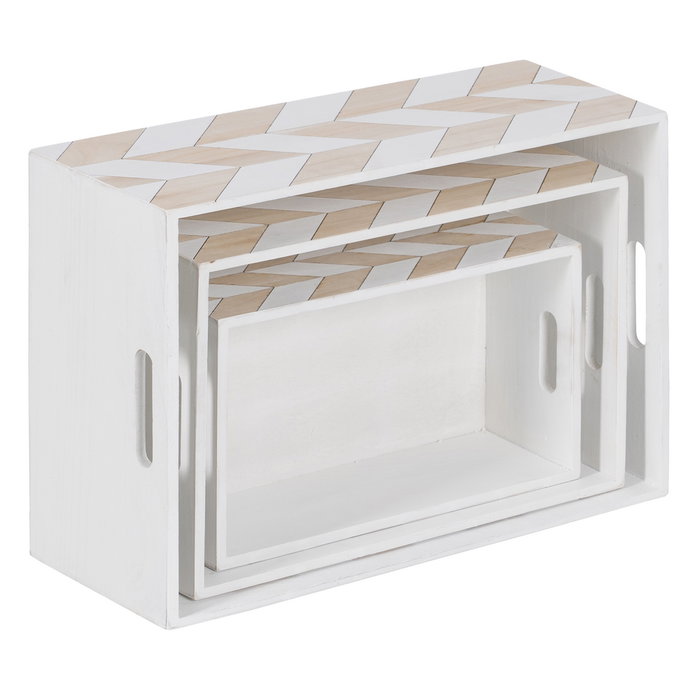 S/3 Cajas Blanco-Natural Madera Paulonia 44 X 31 X 18 cm