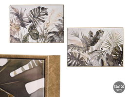 Giftdecor Cuadro Lienzo Marco Oro Hojas Surtidos 72 x 102 cm (Set de 2)