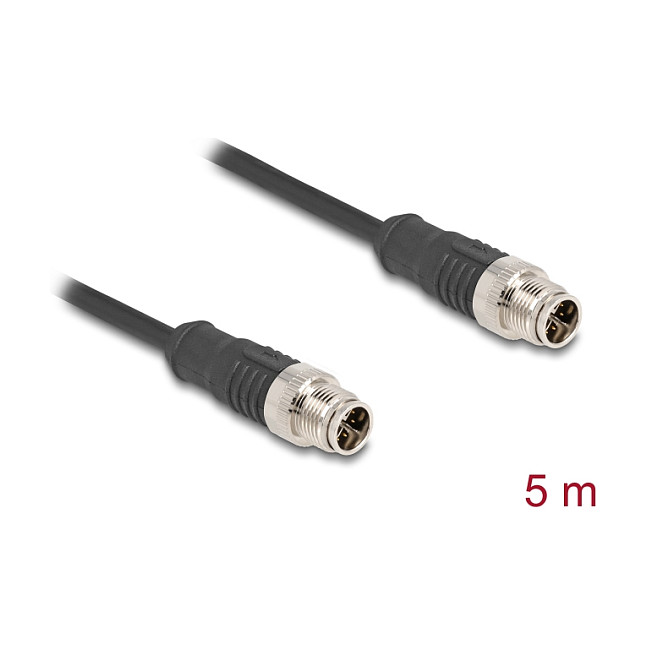 DeLOCK Cable de red M12 codificado X 8 pin macho a macho PVC 5 m Negro
