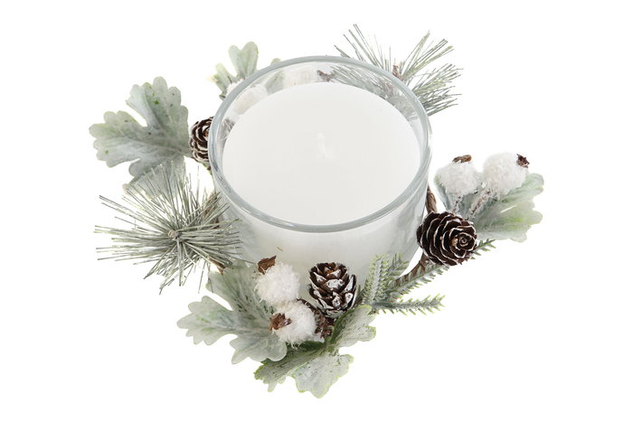 DKD Home Decor Vela Navidad Moderna Blanco Cera Parafina Cristal 13 x 13 x 5.5 cm