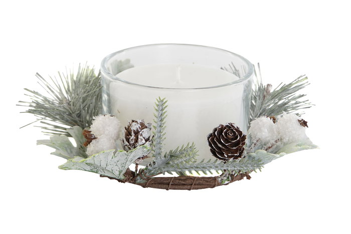 DKD Home Decor Vela Navidad Moderna Blanco Cera Parafina Cristal 13 x 13 x 5.5 cm