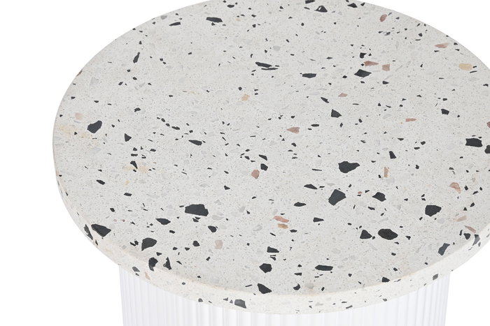 DKD Home Decor Mesita Auxiliar Terrazo y Madera DM Blanco DKD Home Decor Mesita Auxiliar Terrazo y Madera DM Blanco