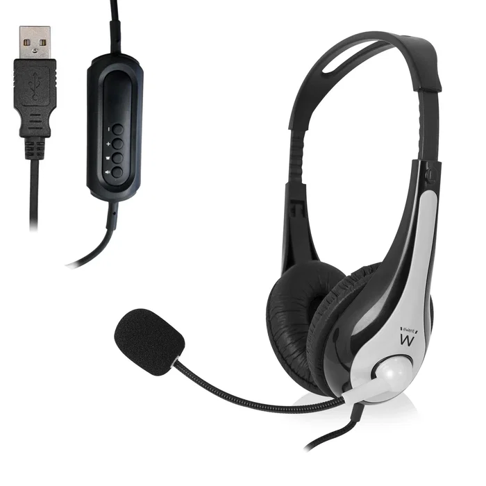 Ewent EW3565 Auriculares con Micrófono Diadema Cable USB Tipo A para Gaming Llamadas y Música Almohadillas Acolchadas Negros y Blancos Ewent EW3565 Auriculares con Micrófono Diadema Cable USB Tipo A para Gaming Llamadas y Música Almohadillas Acolchadas Negros y Blancos