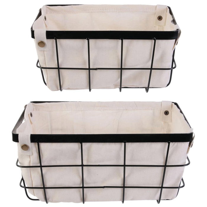 Idebox Juego de 2 Cestas de Metal con Funda Rangement Deco Grande 30x20x15 cm Pequeña 25x15x13 cm