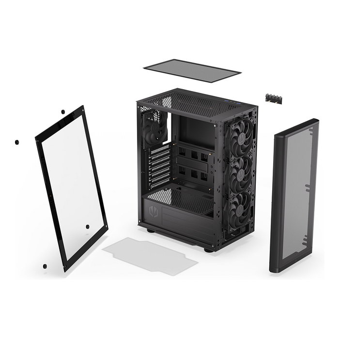 Endorfy Ventum 200 Air TG Negra Torre PC con Ventana de Vidrio Templado y Panel Frontal de Malla para Óptimo Flujo de Aire
