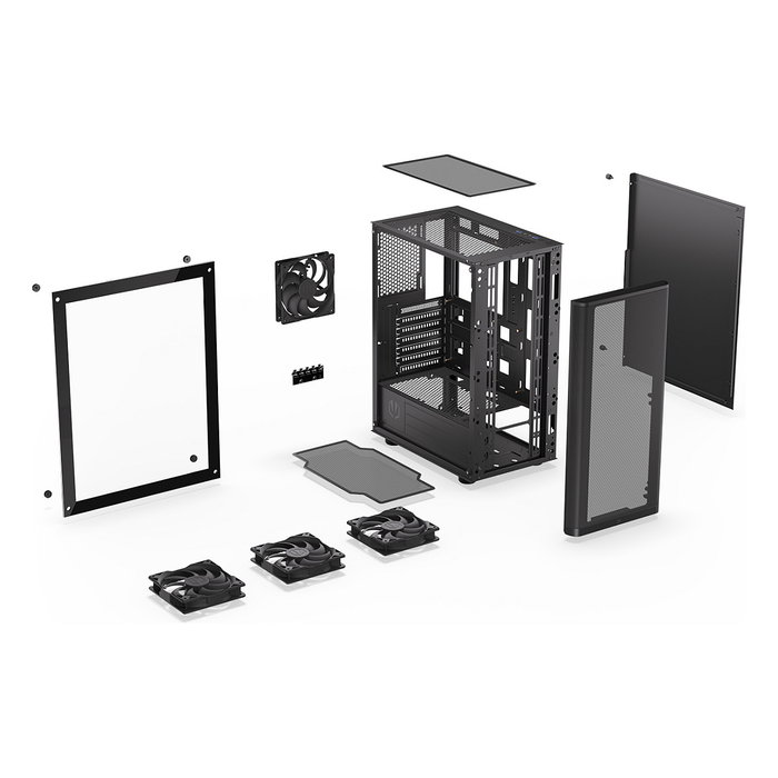 Endorfy Ventum 200 Air TG Negra Torre PC con Ventana de Vidrio Templado y Panel Frontal de Malla para Óptimo Flujo de Aire