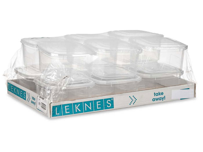 Leknes Fiambrera Rectangular de Plástico 1000 ml, Transparente, Cierre Hermético, Apto Microondas, 14.1 x 8 x 15.5 cm (Set de 12)