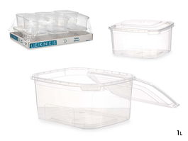 Leknes Fiambrera Rectangular de Plástico 1000 ml, Transparente, Cierre Hermético, Apto Microondas, 14.1 x 8 x 15.5 cm (Set de 12)