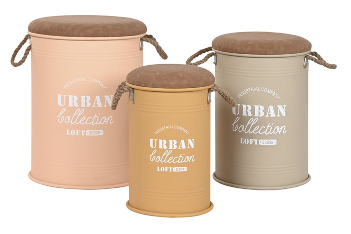 DKD Home Decor Caja Urban Set de 3 Piezas 40 x 55.5 x 40 cm Metal y Pu