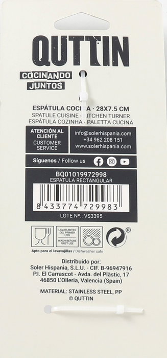 Quttin Espátula Rectangular Quttin de 29x7x6 cm (Pack de 18) extra_attributes.medidaspieza: 29x7x6cm/1.2mm