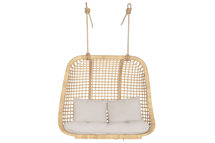 DKD Home Decor Sillón Colgante Balines Natural Beige Ratan Poliester 60 x 120 x 140 cm