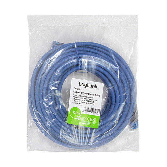 LogiLink Cable de parcheo premium Cat.6A 10G / POE / HDBT, azul, 10 m LogiLink Cable de parcheo premium Cat.6A 10G / POE / HDBT, azul, 10 m