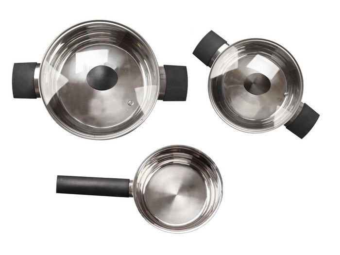 KINVARA Bateria Cocina 5 Pzs Acero Inoxidable con Ollas y Cazo, Plata/Negro, 51x14.5x22.5 cm (Set de 2)