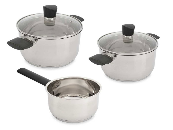 KINVARA Bateria Cocina 5 Pzs Acero Inoxidable con Ollas y Cazo, Plata/Negro, 51x14.5x22.5 cm (Set de 2)