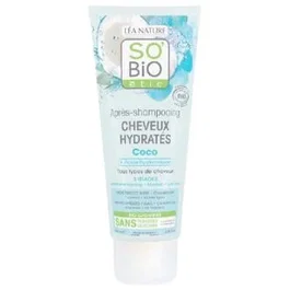 SO´BIO ETIC Acondicionador Hidratante con Aceite de Coco y Ácido Hialurónico 200ml - Mascarilla Capilar, Low Poo, Certificado Ecocert, Ingredientes Naturales
