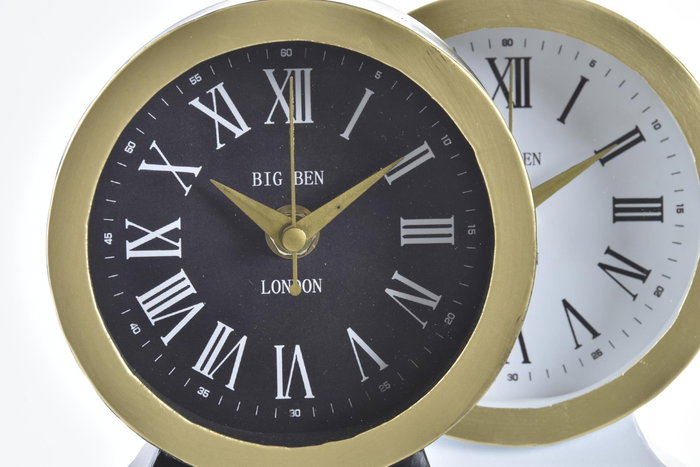 DKD Home Decor Reloj Sobremesa Negro Blanco Hierro Cristal 2 Unidades 6 x 13 x 12 cm