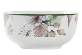 DKD Home Decor Bol Tropical Verde Marron Porcelana 13.5x6.5x13.5cm Apto Microondas y Lavavajillas (12 Unidades)