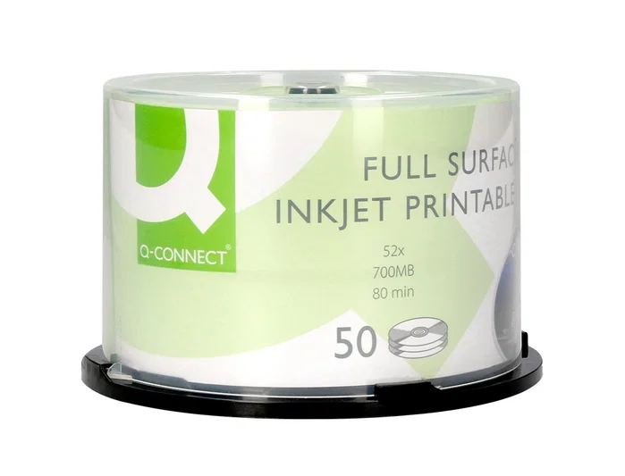 Q-connect CD-R con Superficie 100% Imprimible para Inkjet, Capacidad 700MB, Duración 80min, Velocidad 52x, Bote de 50 Unidades