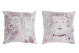 DKD Home Decor Tropical bestone 21 Cojin Oriental Beige 45 x 45 x 10 cm con Buda (4 Unidades)